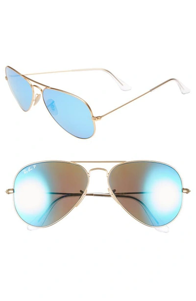Shop Ray Ban Standard Icons 58mm Mirrored Polarized Aviator Sunglasses In Gold/ Blue Mirror