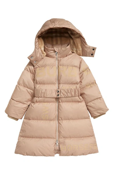 Shop Burberry Kids' Bernie Down Puffer Coat With Removable Hood In Soft Fawn