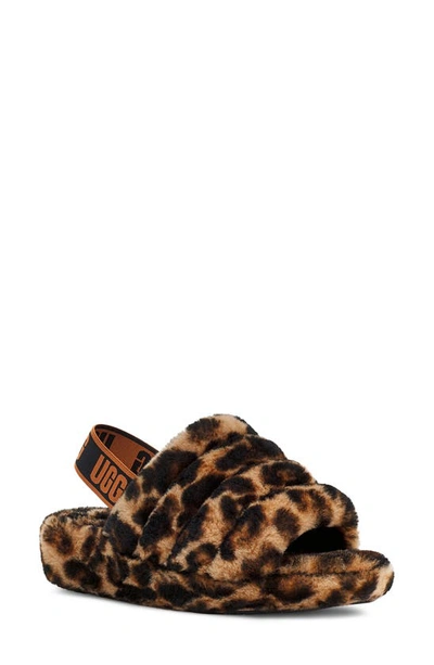 Ugg Fluff Yeah Leopard-print Sheepskin Slingback Slippers In Butterscotch Panther Print