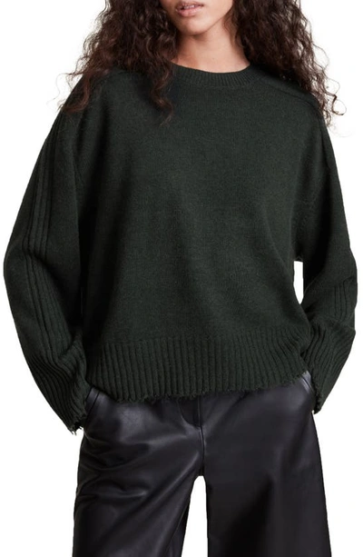 Shop Allsaints Kiera Cashmere Blend Crewneck Sweater In Bottle Green