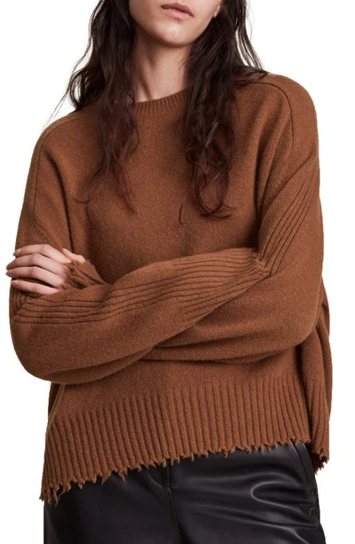 Shop Allsaints Kiera Cashmere Blend Crewneck Sweater In Spiced Honey Brown