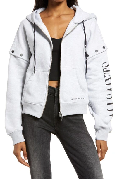 Allsaints Amphia Chlo Zip Hoodie With Snap Sleeve Detail In White | ModeSens