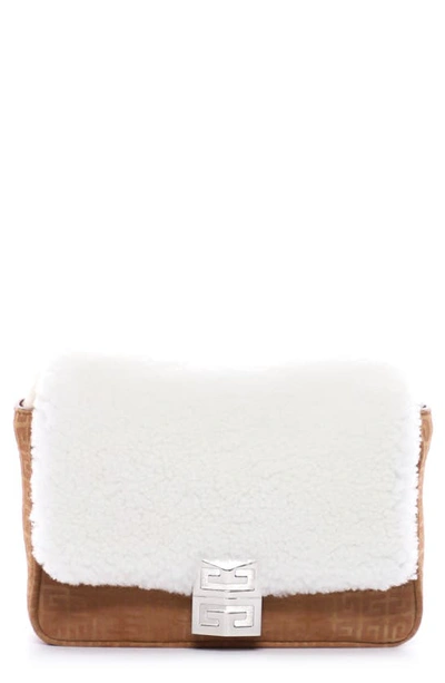 Shop Givenchy 4g Calfskin Leather & Genuine Shearling Crossbody Bag In Natural