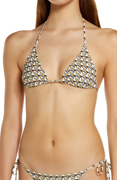 Shop Tory Burch Print Triangle Bikini Top In French Cream Ribbon Wave