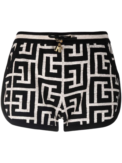 Shop Balmain Monogram-pattern Knitted Shorts In Schwarz