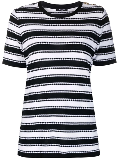 Shop Balmain Horizontal-stripe Pattern Short-sleeve Top In Schwarz