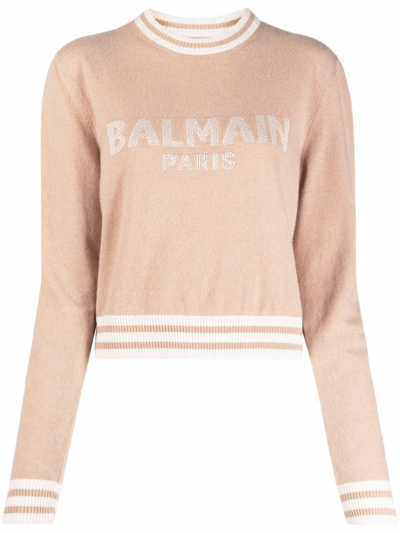 Shop Balmain Logo-lettering Sweatshirt In Nude