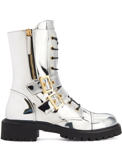 Shop Giuseppe Zanotti Tifa Metallic Calf-length Boots In Silber