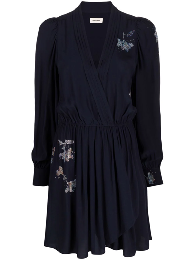 Shop Zadig & Voltaire Remember Floral-stud Wrap Dress In Blau