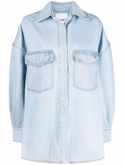 Shop Attico Single-breasted Denim Coat In Blau