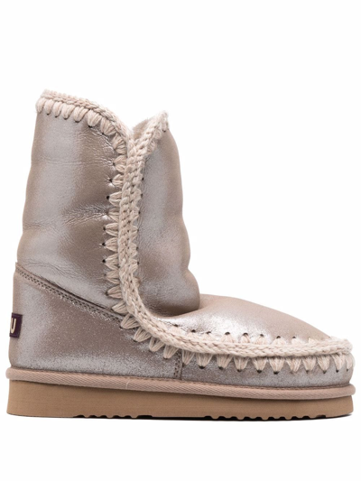 Shop Mou Eskimo 24 Metallic-finish Ankle Boots In Nude