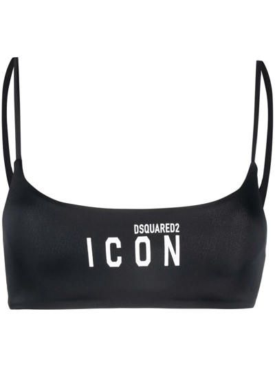 Dsquared2 Icon Print Bikini Top In Schwarz
