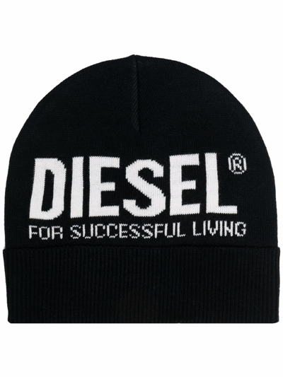 Shop Diesel Logo-print Beanie In Black