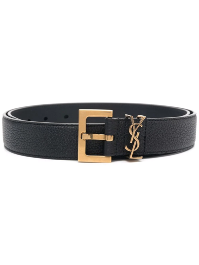 Shop Saint Laurent Ysl Logo-plaque Leather Belt In Black