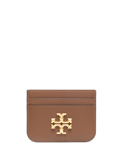 Shop Tory Burch Logo-motif Leather Cardholder In Brown