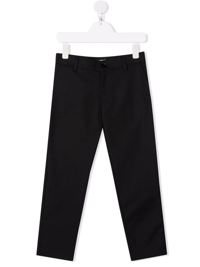 Emporio Armani Embroidered-logo Four-pocket Straight Trousers In Black