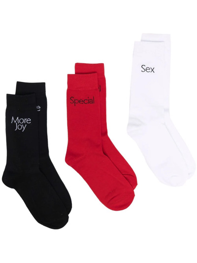 Shop More Joy 3 Pack Logo-print Socks In Black