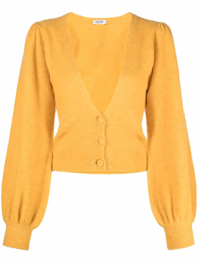 Shop Liu •jo V-neck Button-fastening Cardigan In Yellow
