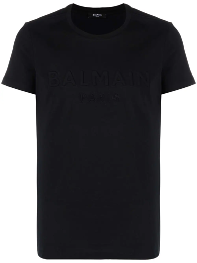 Shop Balmain Logo-embossed Crew-neck T-shirt In Black