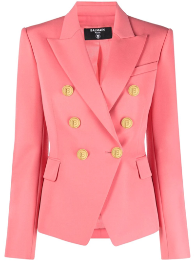 Shop Balmain Double-breasted Blazer In Pink