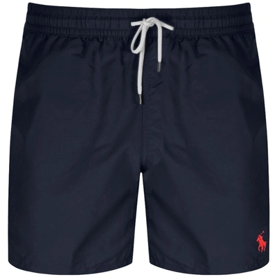 Polo Ralph Lauren Swim Trunks Logo Back Pocket Elastic Waistband In Navy
