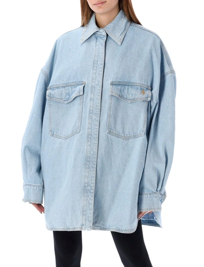 Shop Attico Oversized Denim Shirt Jacket In Light Blue