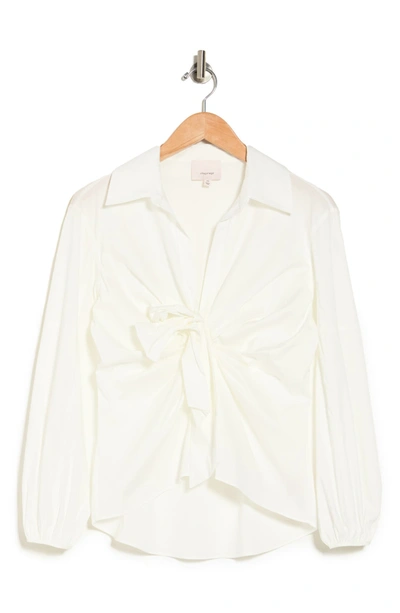 Shop Cinq À Sept Austyn Knotted Front Long Sleeve Top In Ivory