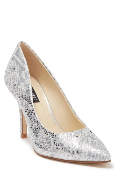 Shop Nine West Flax Suede Pointed Toe Pump In Silver Serpentine Jade Leather