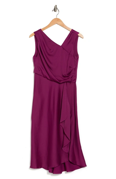 Shop Taylor Dresses Crepe V-neck Satin Midi Dress In Bright Plum