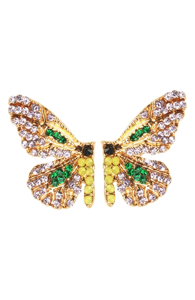 Eye Candy Los Angeles Flutter Pave Crystal Butterfly Earrings In Gold