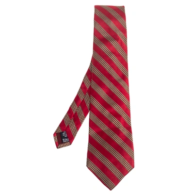 Pre-owned Valentino Garavani Red & Gold Stripe Silk Tie