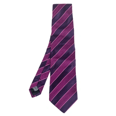 Pre-owned Boss By Hugo Boss Purple Striped Silk Tie