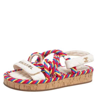 Pre-owned Chanel Multicolor Quilted Leather Cord Platform Sandals Size 36 |  ModeSens
