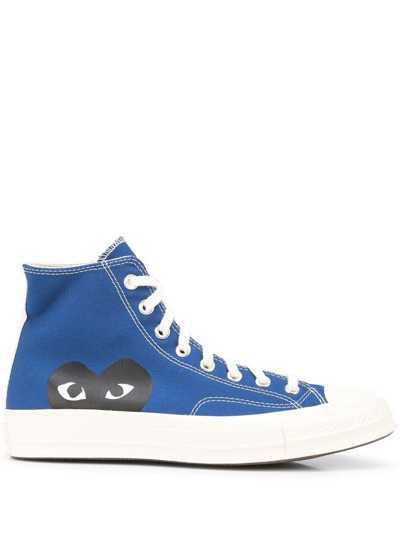 Shop Comme Des Garçons Play Men's Blue Other Materials Hi Top Sneakers