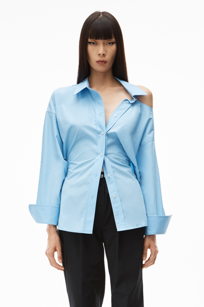 Shop Alexander Wang Cutout Shoulder Shirt In Cotton In Chambray Blue