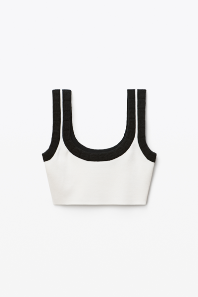 Shop Alexander Wang Logo Trim Bra Top In Chenille Viscose In White/black