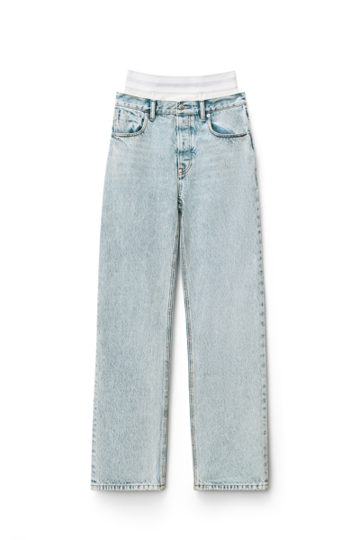 Alexander Wang Diamante Logo Bikini Strap Straight Leg Denim Jeans In Light  Blue | ModeSens