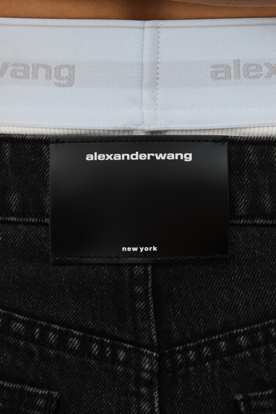 Shop Alexander Wang Logo Elastic Brief Layer Short In Denim In Grey Aged
