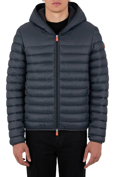 Save The Duck Nathan High Pile Fleece Lined Water Repellent Hoodie In Grey Black