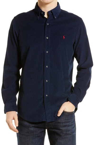 Shop Polo Ralph Lauren Classic Fit Corduroy Button-down Shirt In Cruise Navy