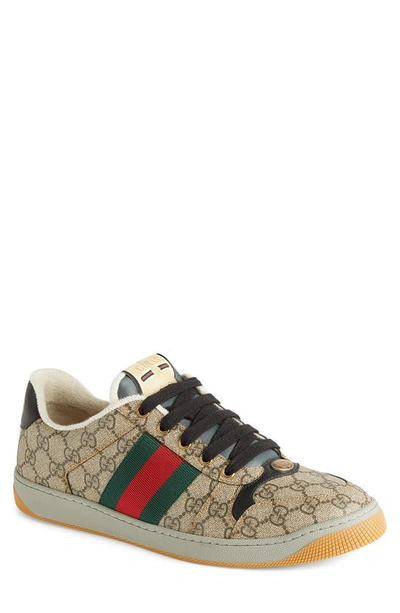 Shop Gucci Screener Low Top Sneaker In Beige/ Ebony/ Nero