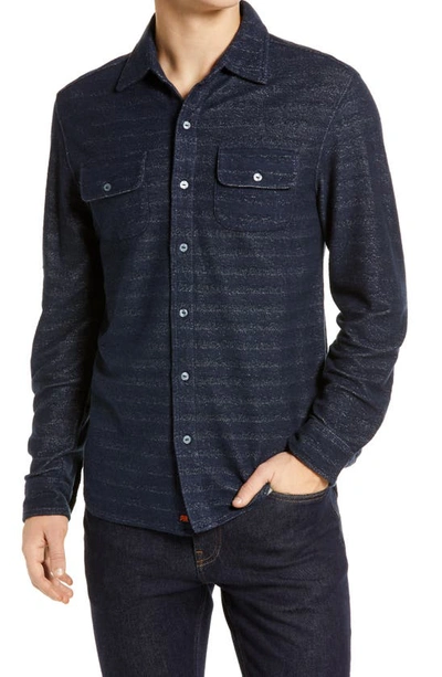 Shop The Normal Brand Textured Knit Long Sleeve Button-up Shirt In Normal Navy