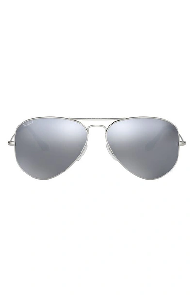 Shop Ray Ban Standard Icons 58mm Mirrored Polarized Aviator Sunglasses In Silver/ Silver Mirror