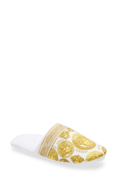 Shop Versace Medusa Amplified Slipper In White Gold