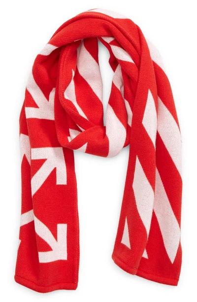 Shop Off-white Kids' Arrows Reversible Cotton Scarf In Red White