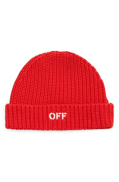 Shop Off-white Kids' Embroidered Logo Cotton Beanie In Red White
