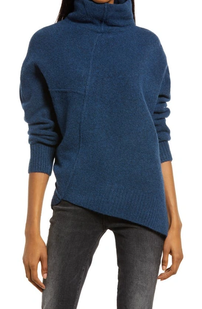 Shop Allsaints Lock Roll Neck Wool Blend Sweater In Aegean Blue