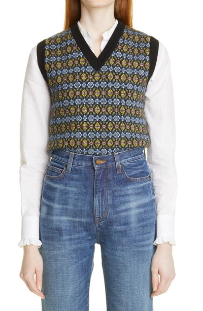 Shop Saint Laurent Fair Isle Wool Jacquard Sweater Vest In 1068 Noir/ Multicolore