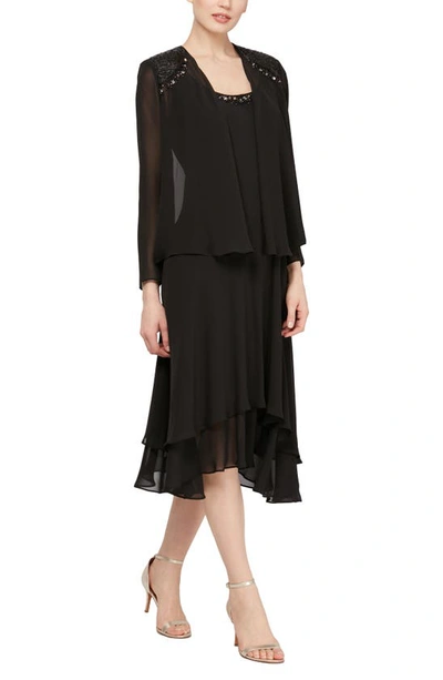Shop Sl Fashions Beaded Detail Chiffon Dress With Jacket In Black