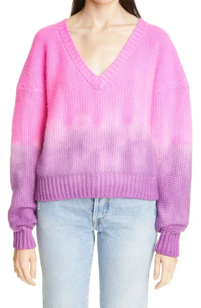 Shop The Elder Statesman Dip Dye Waffle Knit Cashmere Sweater In Pink/ Purple